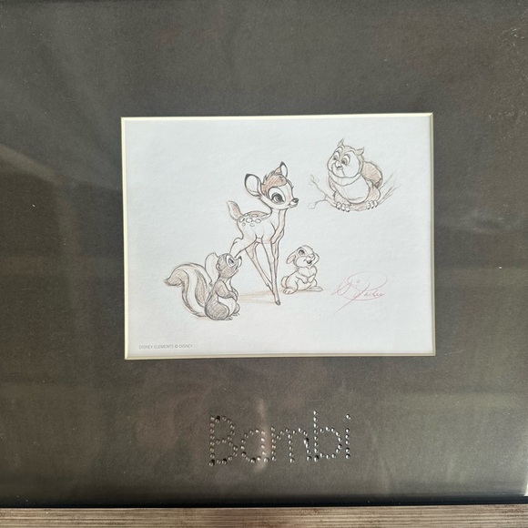 Framed Bambi Sketch Art with Swarovski crystals Disney collectible lithograph - Picture 2 of 8